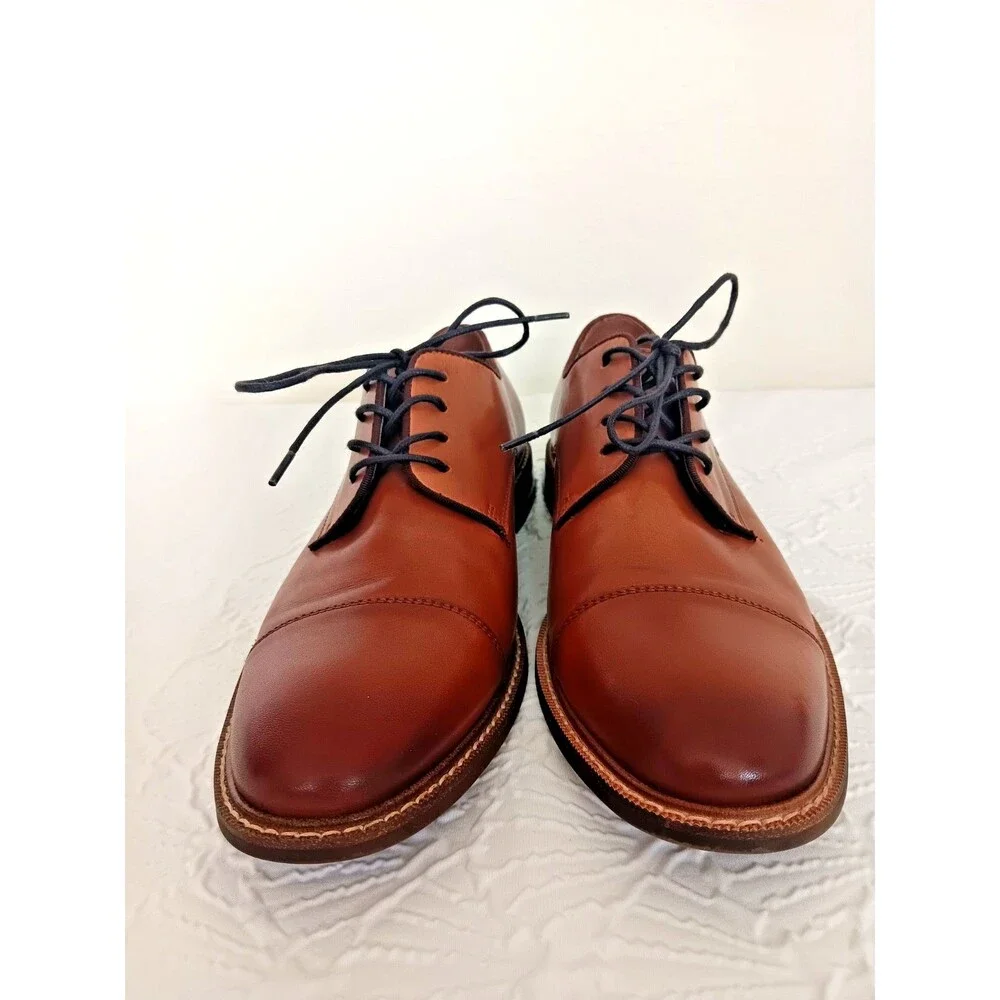 Vince Camuto Men's Brown Leather Cap Toe Oxford Dress Shoes Lace-Up 10M